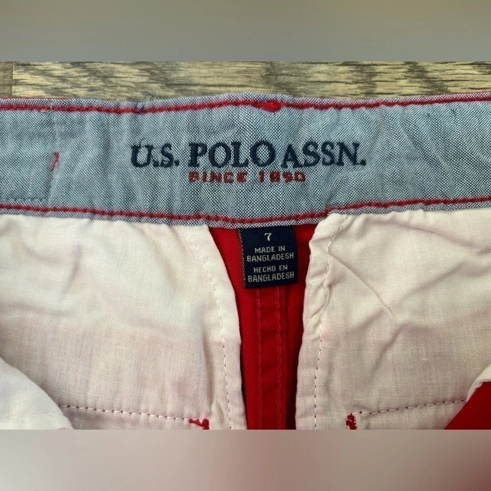 U.S. Polo‎ Assn. Womens Classic Chino Shorts Pockets Red Cotton Casual Size 7